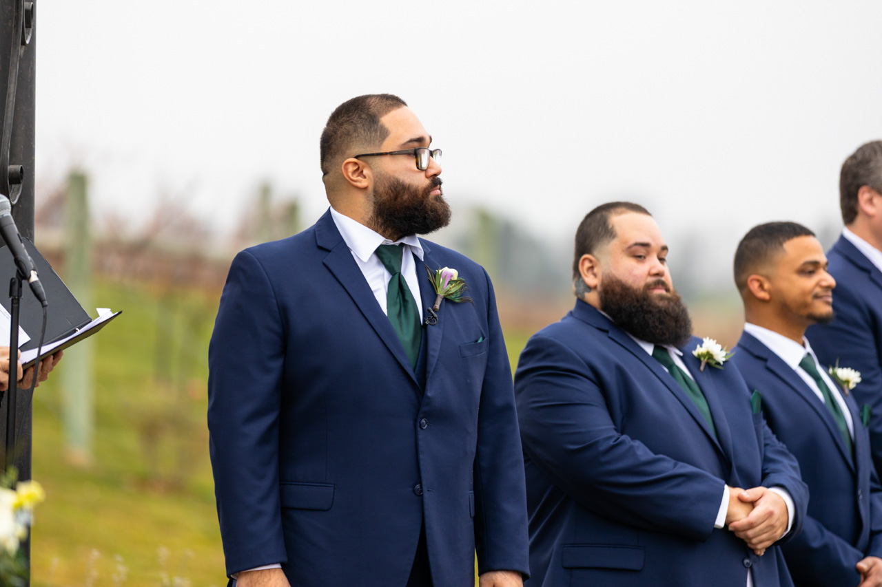 Grom Cris in Front of Aisle - Wedding Photography at Folino State Winery in Kutztown, PA