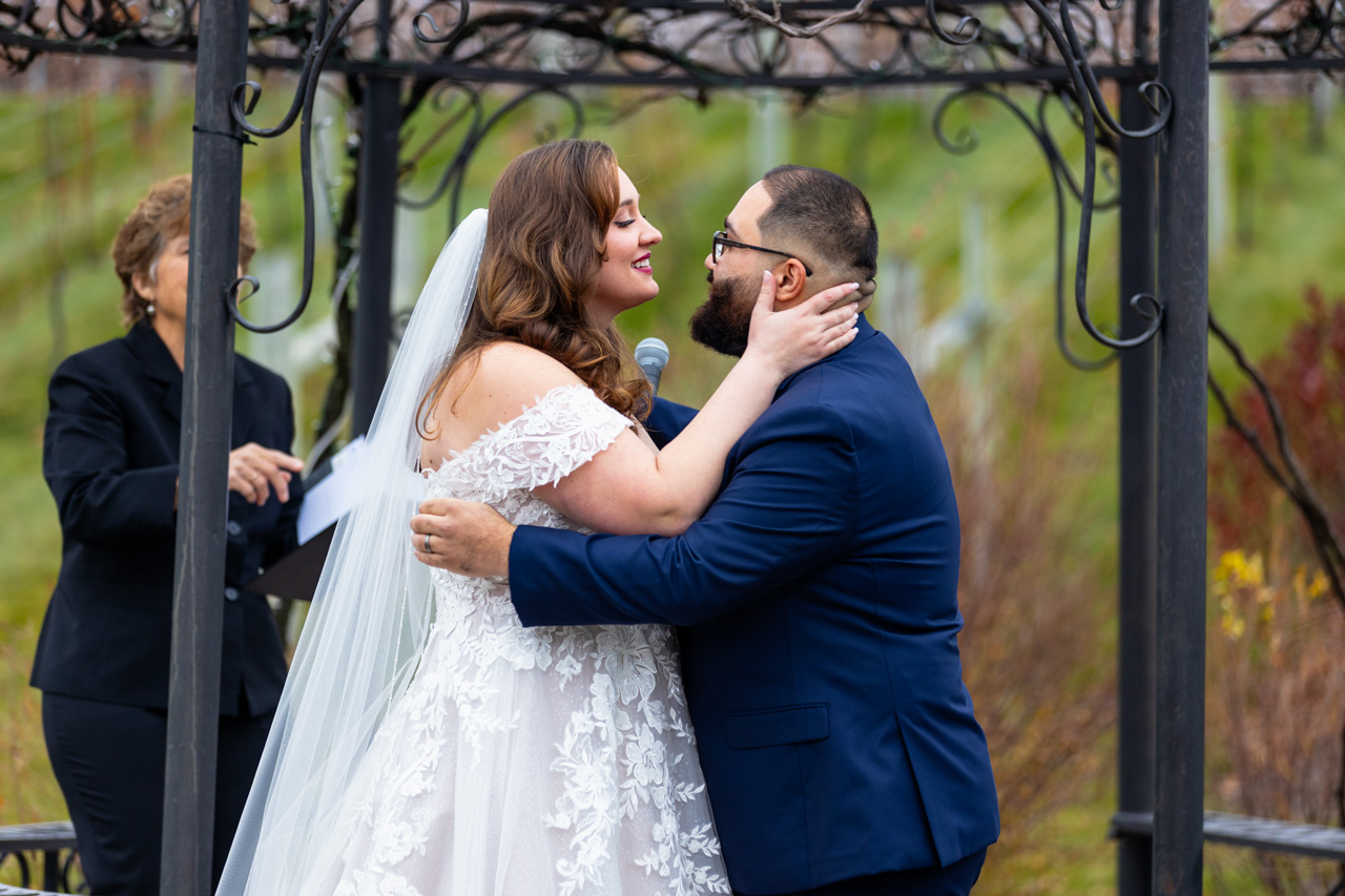 Bride and Groom Holding each other - Wedding Photography at Folino State Winery in Kutztown, PA